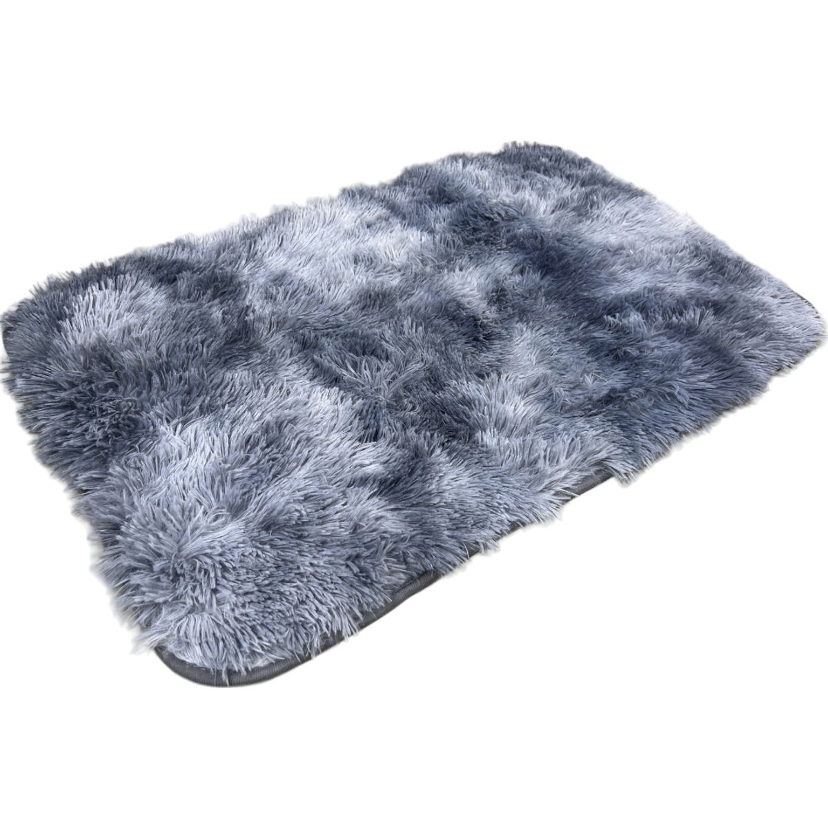 GENERICO - Alfombra Baja De Cama Peluda 100% Poliester 50x80cm Gris Jaspeado