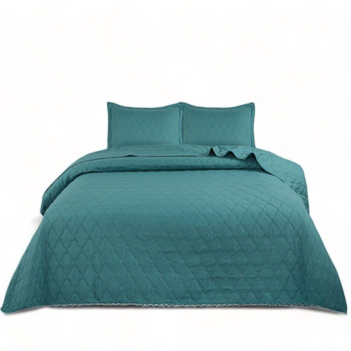 GENERICO - Cubrecama De Algodon De 1.5 Plazas Con Pompones + 1 Funda  Turquesa