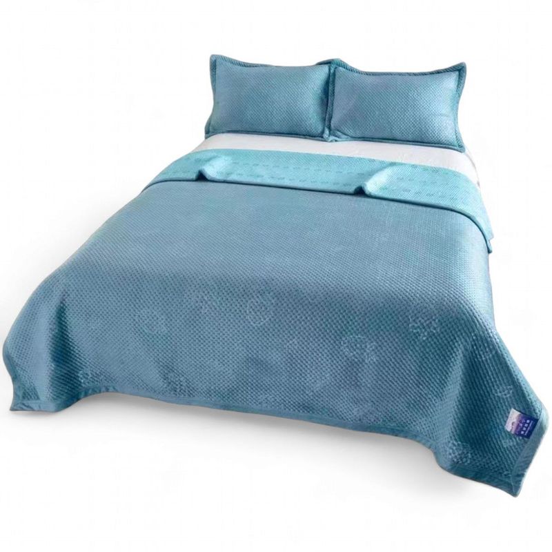 GENERICO - Cobertor Reversible Plush Y Quilt De Verano 2 Plazas Color Celeste