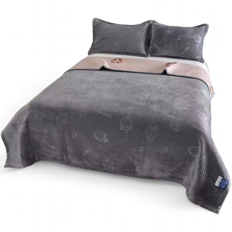 GENERICO - Cobertor Reversible Plush Y Quilt De Verano 2 Plazas Color Gris