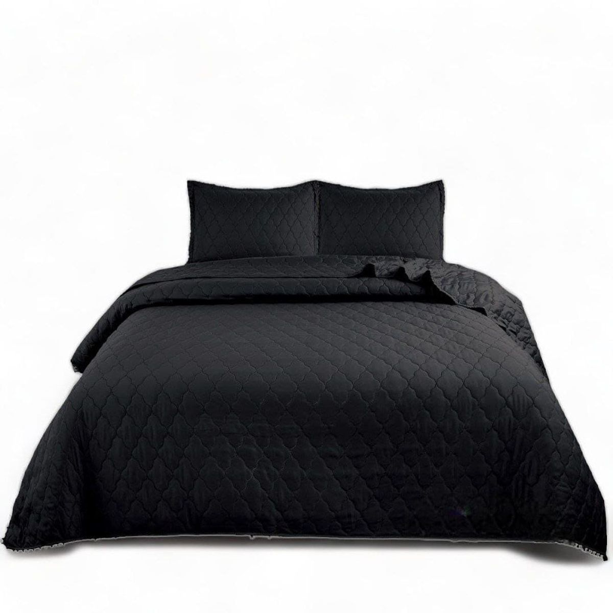 GENERICO - Cubrecama De Algodon De 1.5 Plazas Con Pompones + 1 Funda Negro