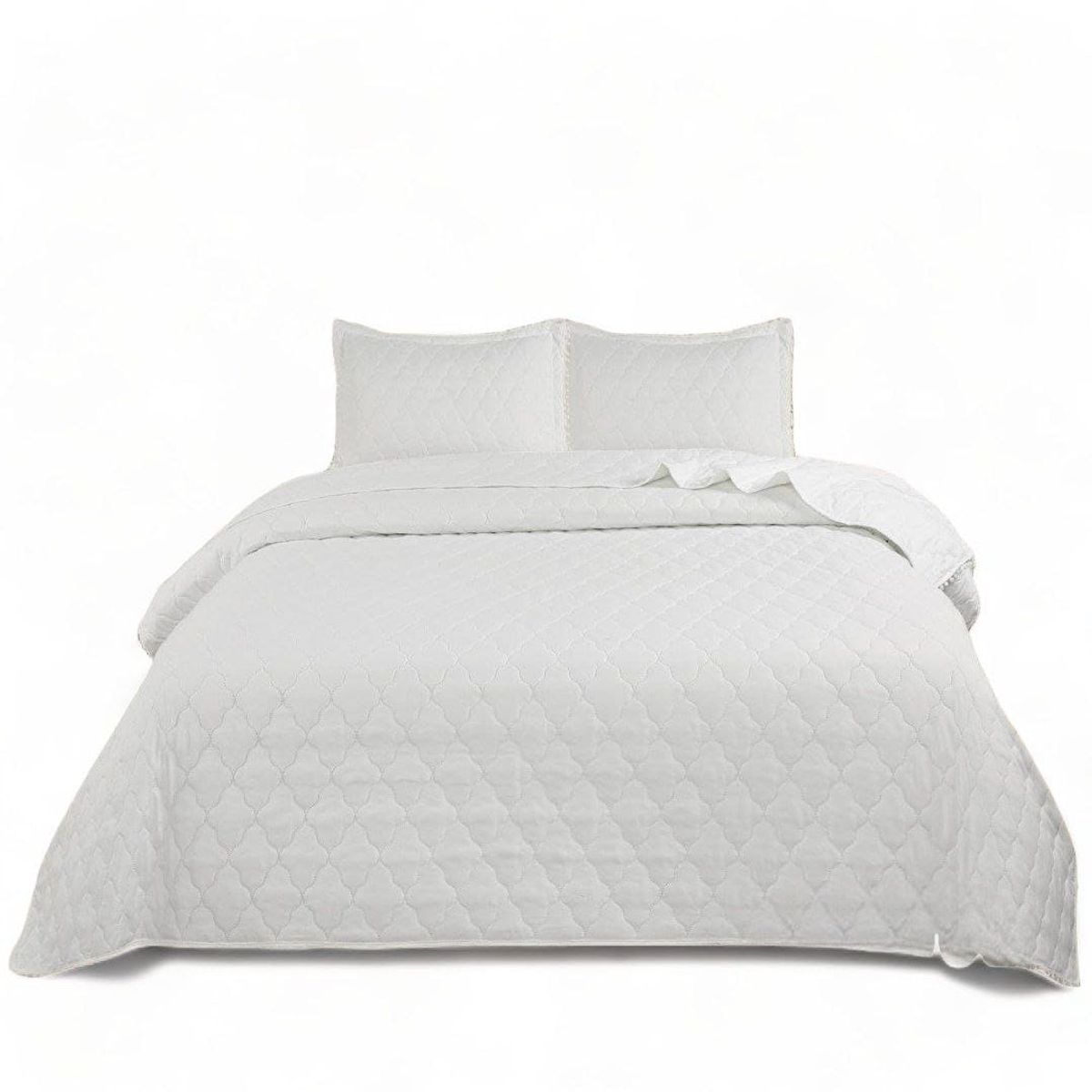 GENERICO - Cubrecama De Algodon De 1.5 Plazas Con Pompones + 1 Funda Blanco