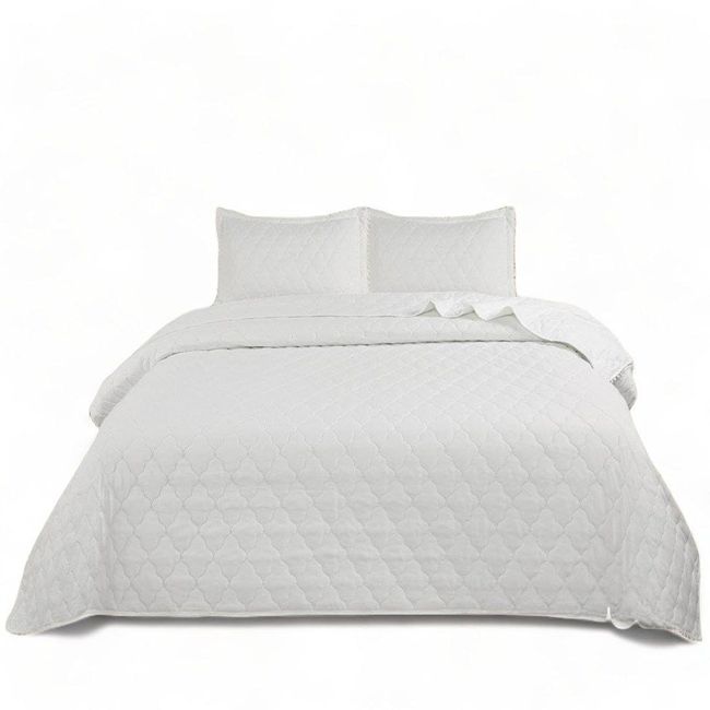 GENERICO - Cubrecama De Algodon De 1.5 Plazas Con Pompones + 1 Funda Blanco