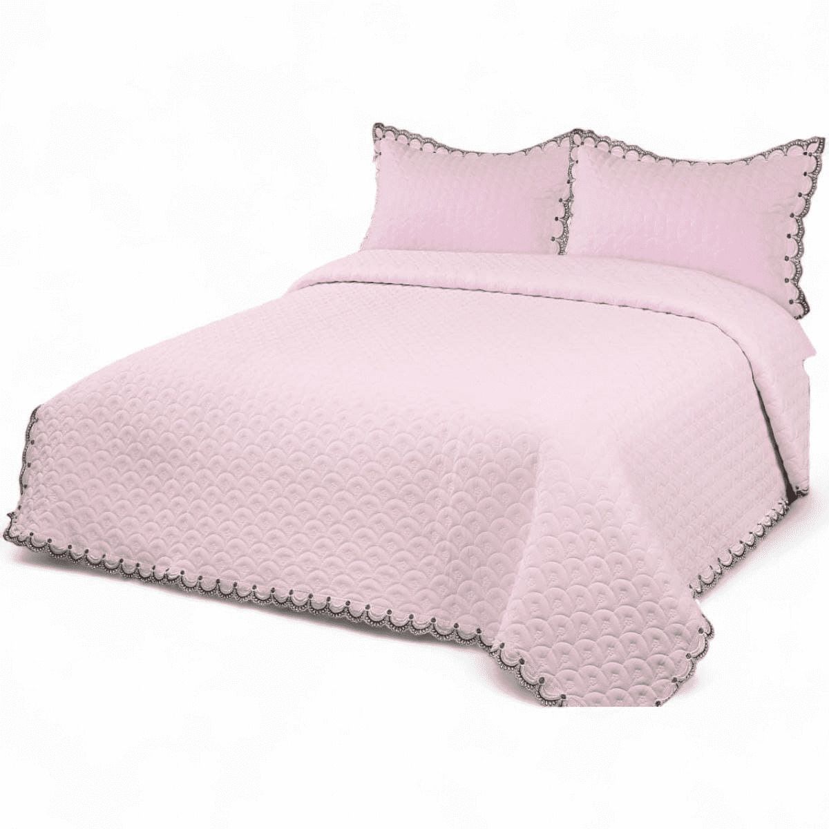 GENERICO - Quilt Bordado Cobertor De Verano 2 Plazas Color Palo Rosa