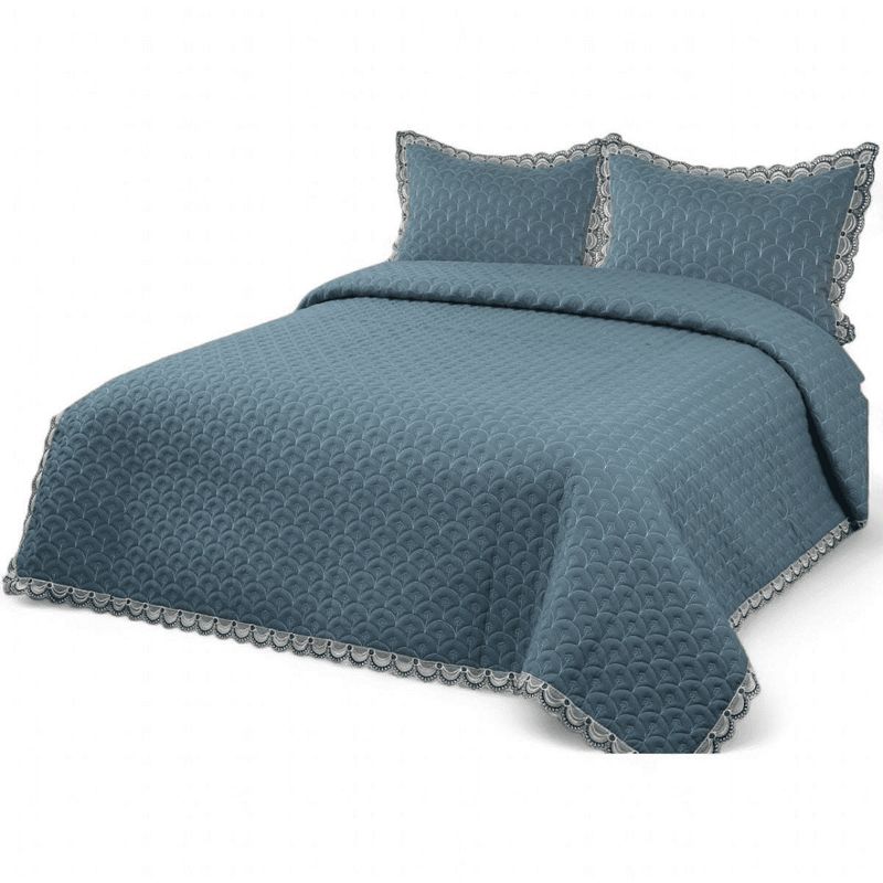 GENERICO - Quilt Bordado Cobertor De Verano 2 Plazas Color Azul Petroleo