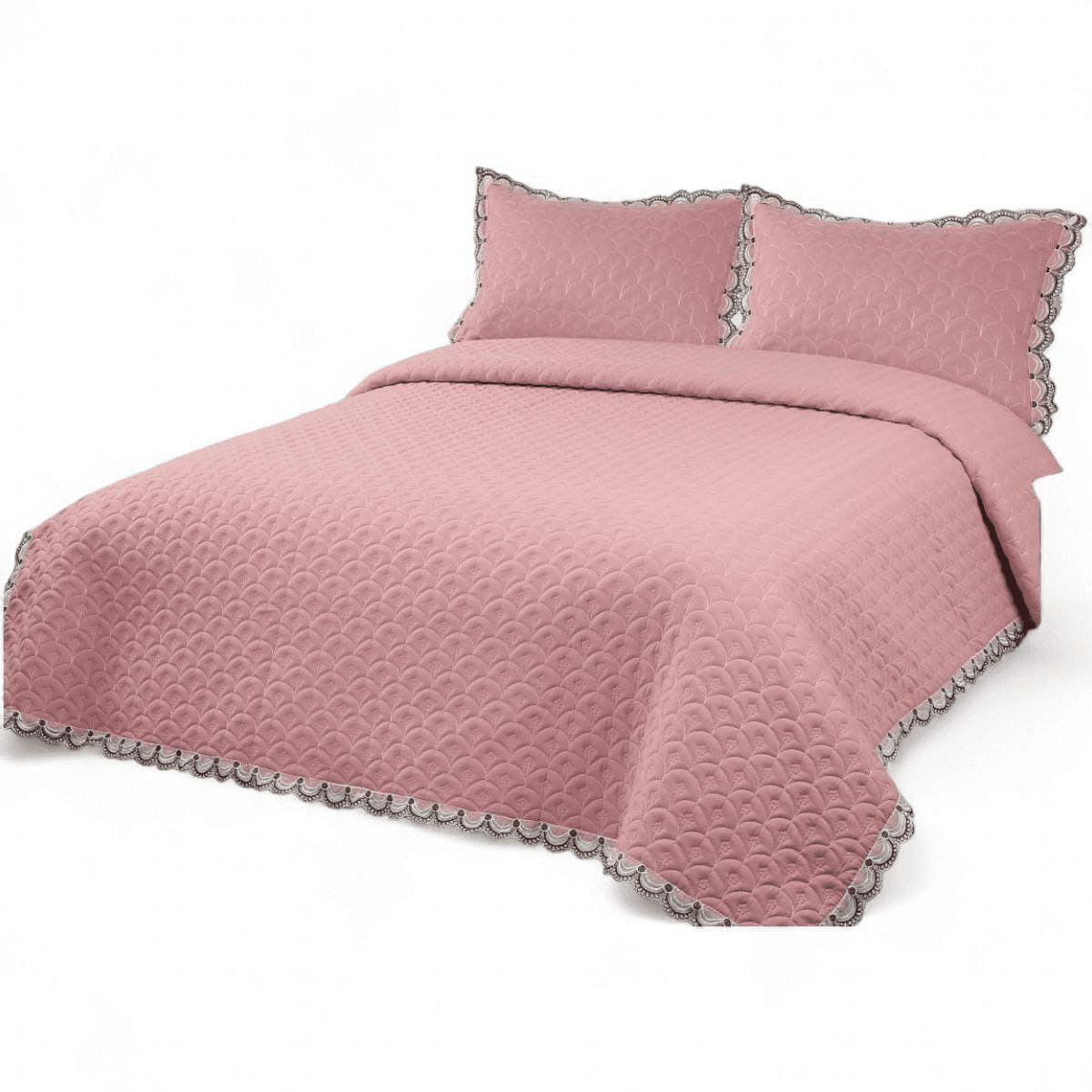 GENERICO - Quilt Bordado Cobertor De Verano 2 Plazas Color Rosa