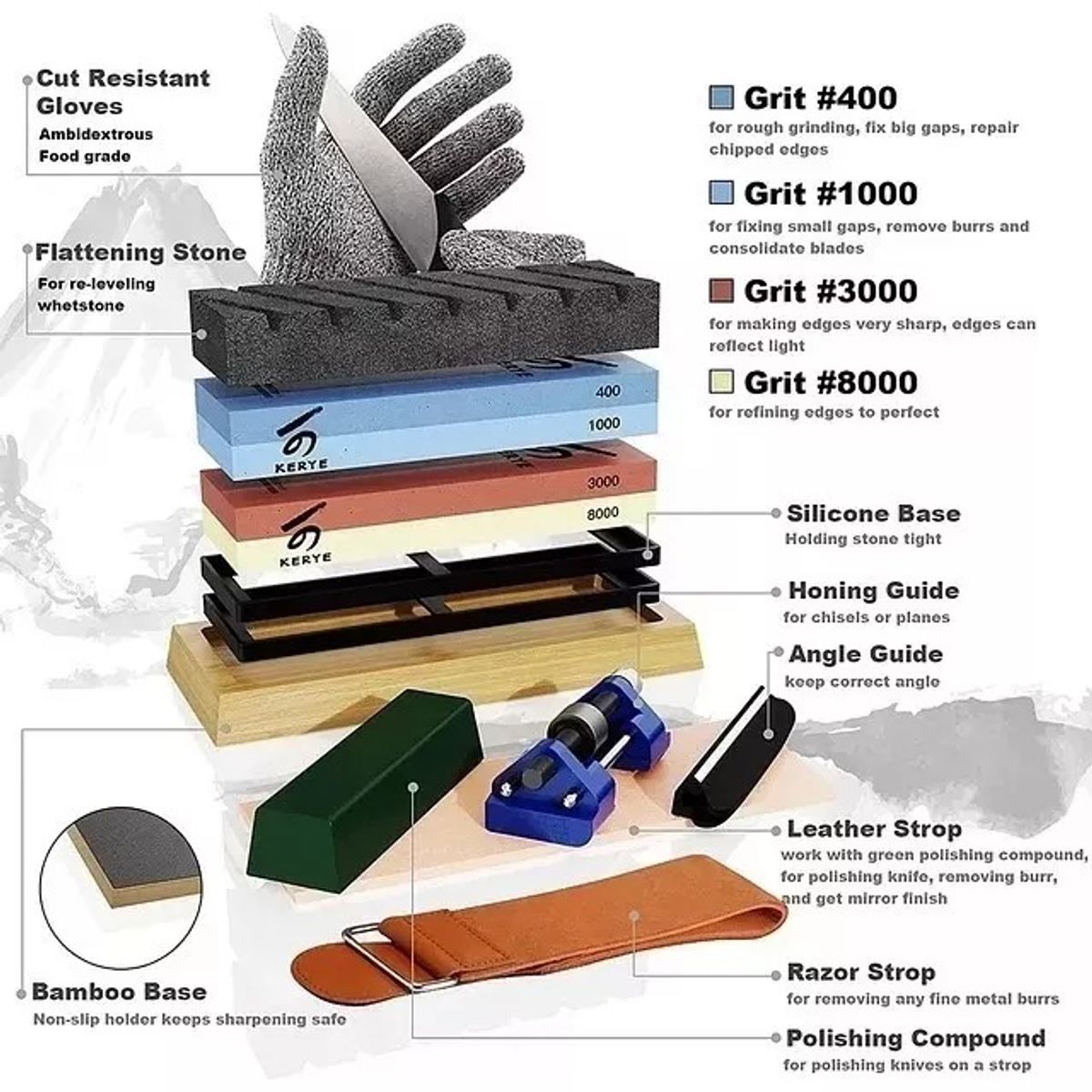 GENERICO - Set Piedras De Afilar Cuchillos Juego Completo