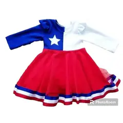 ANGO - Vestido Huasa bebé Bandera Chilena Doble falda con TUL y Cintillo