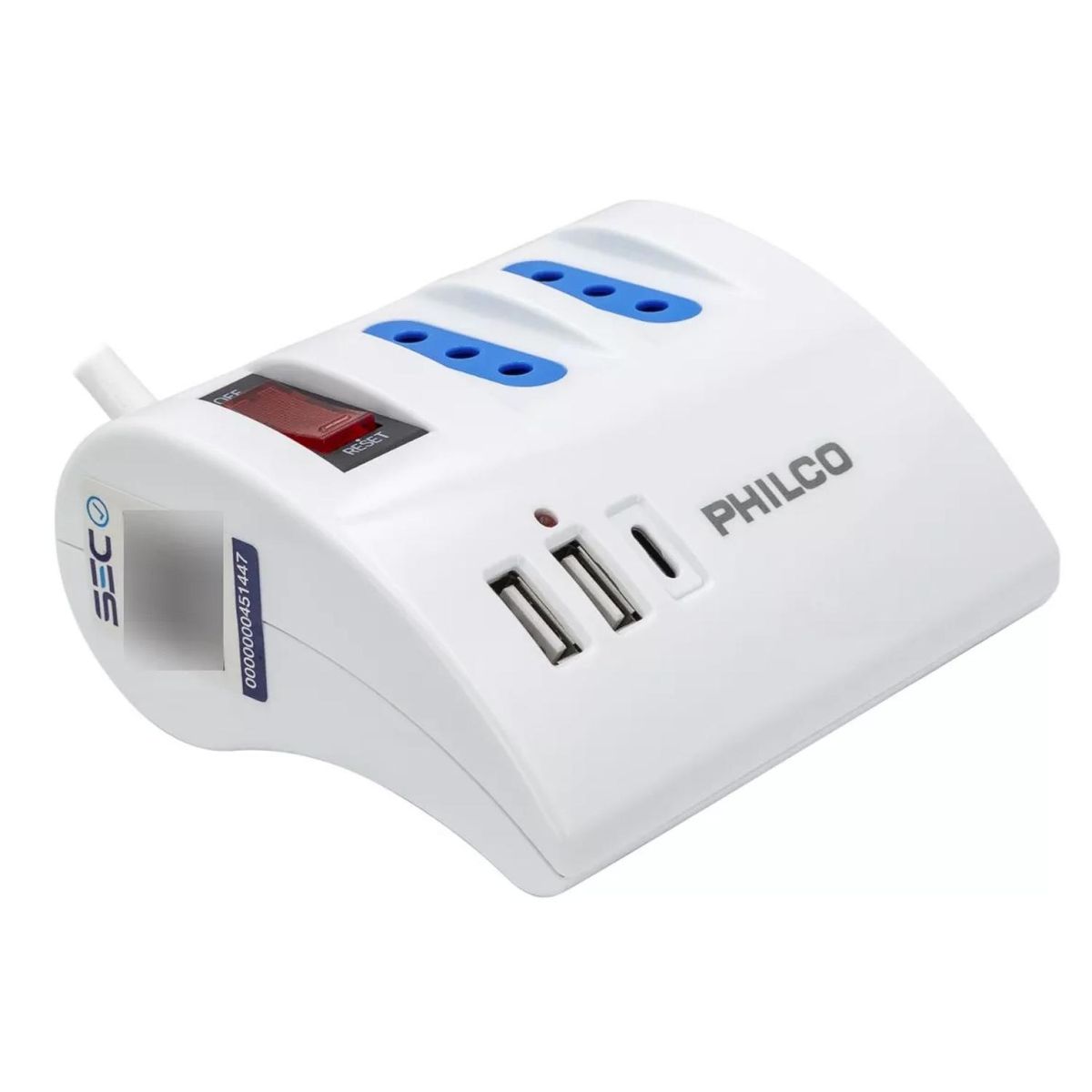 PHILCO - Zapatilla Alargador Extension De Escritorio USB C Blanco