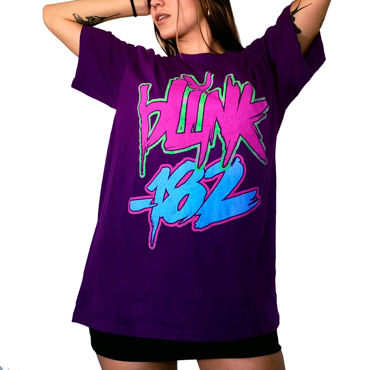 ROCK OFF OFFICIALLY LICENSED PRODUCTS - Polera original unisex de Blink 182 color purpura diseño neon Blink