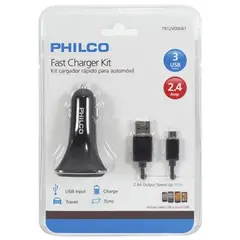 PHILCO - Kit Cargador Carga Rapida Para Auto USB V00041