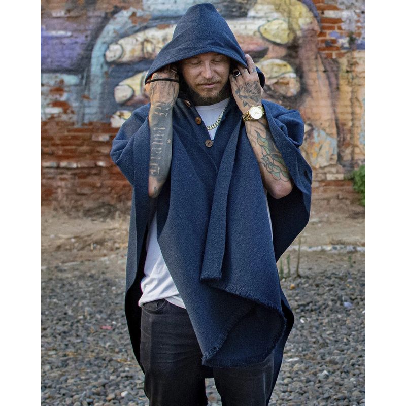 RAYA - Poncho Clásico Azul con Gorro Unisex