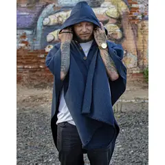 RAYA - Poncho Clásico Azul con Gorro Unisex