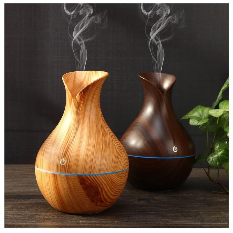 GENERICO - Humidificador Y Difusor De Aroma Con Luz Tipo Jarrón Madera