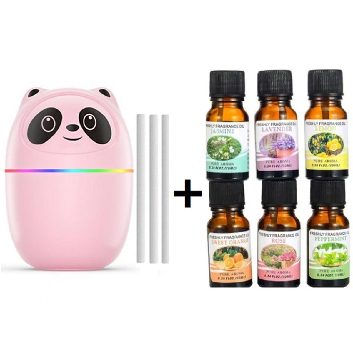 GENERICO - Humidificador Aromático De Panda Con 6 Esencias Rosado…