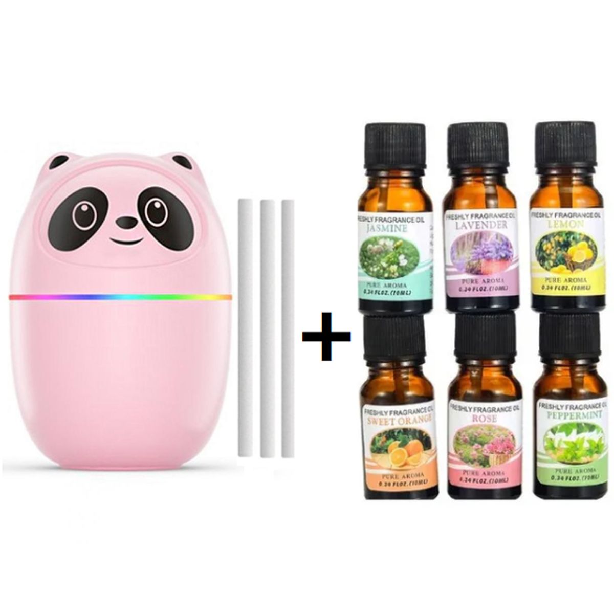 GENERICO - Humidificador Aromático De Panda Con 6 Esencias Rosado…