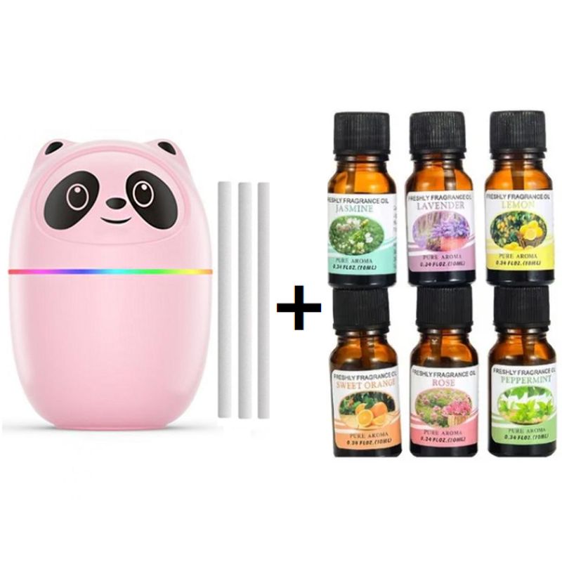GENERICO - Humidificador Aromático De Panda Con 6 Esencias Rosado…