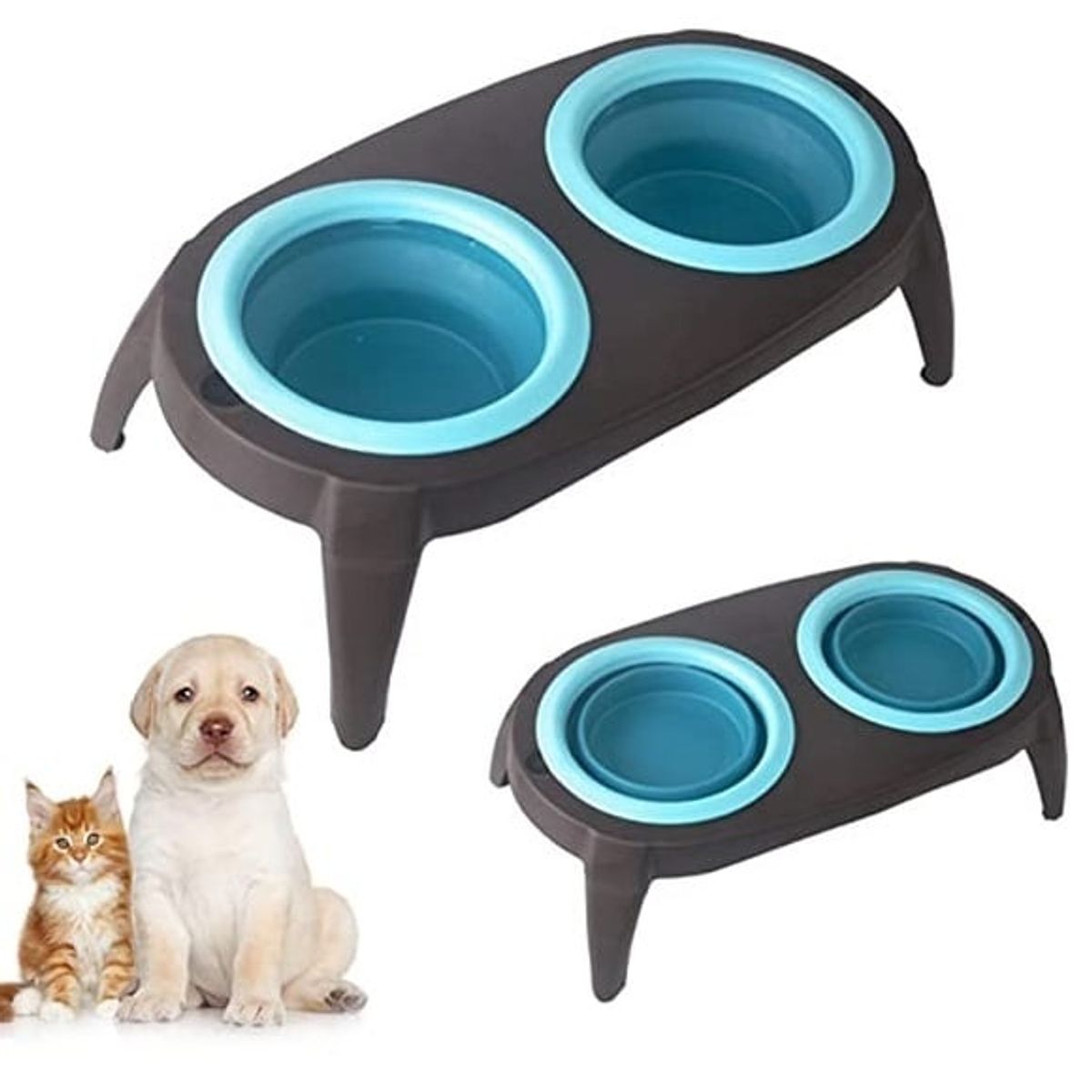 GENERICO - Comedero Doble Tazones Plegables Antideslizante Para Mascota