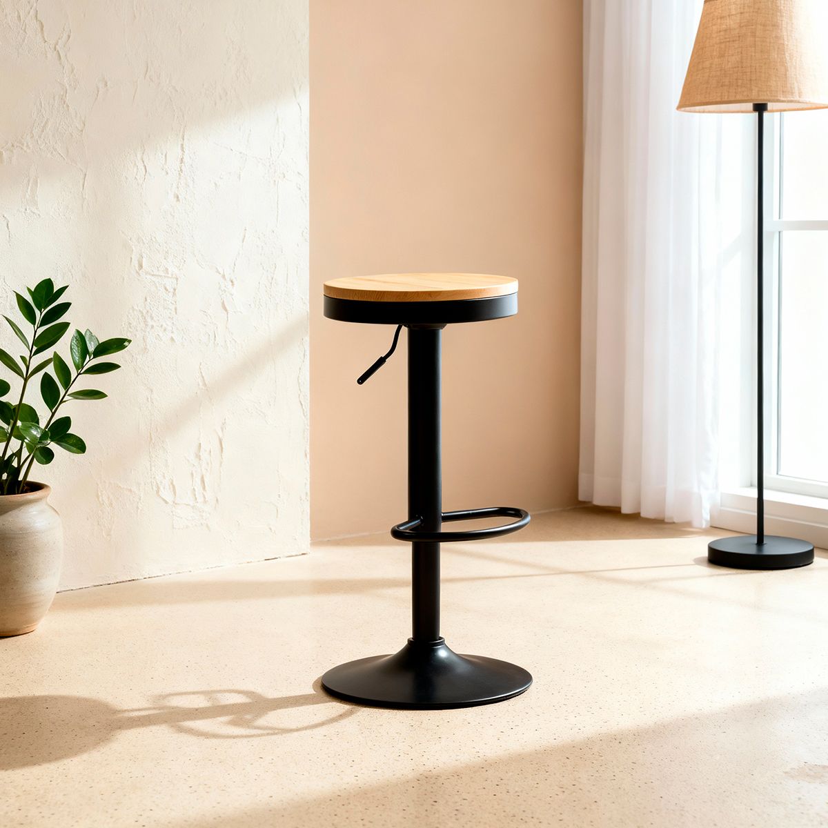 GENERICO - Taburete Aron Altura Regulable Con Asiento De Madera Negro