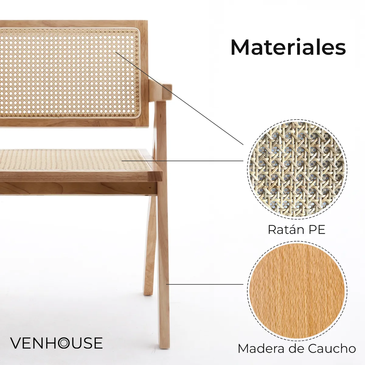 VENHOOUSE - Silla Comedor Chandigarh Ratán Madera