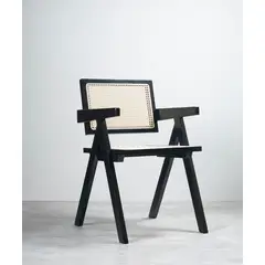 VENHOOUSE - Pack 2 Sillas Comedor Chandigarh Ratán Madera Negra