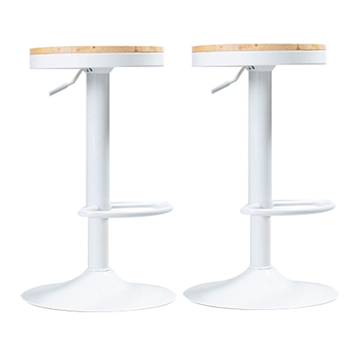 GENERICO - Pack 2 Taburete Aron Altura Regulable Con Asiento De Madera Blanco
