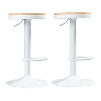 Pack 2 Taburete Aron Altura Regulable Con Asiento De Madera Blanco