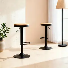 VENHOOUSE - Pack 2 Taburete Aron Altura Regulable Con Asiento De Madera Negro