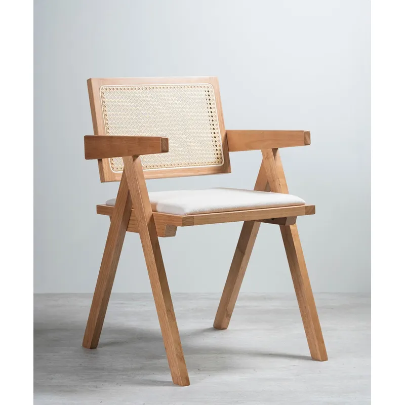 VENHOOUSE - Silla Comedor Chandigarh Con Cojín De Lino Madera