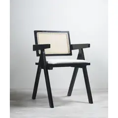 GENERICO - Silla Comedor Chandigarh Con Cojín De Lino Madera Negro
