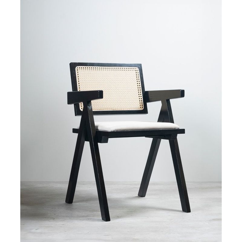 GENERICO - Silla Comedor Chandigarh Con Cojín De Lino Madera Negro