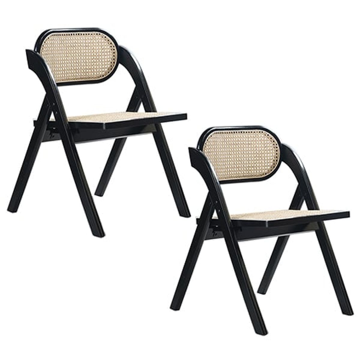 GENERICO - Pack 2 Sillas Sia Plegable De Madera Y Ratán Para Comedor Negras