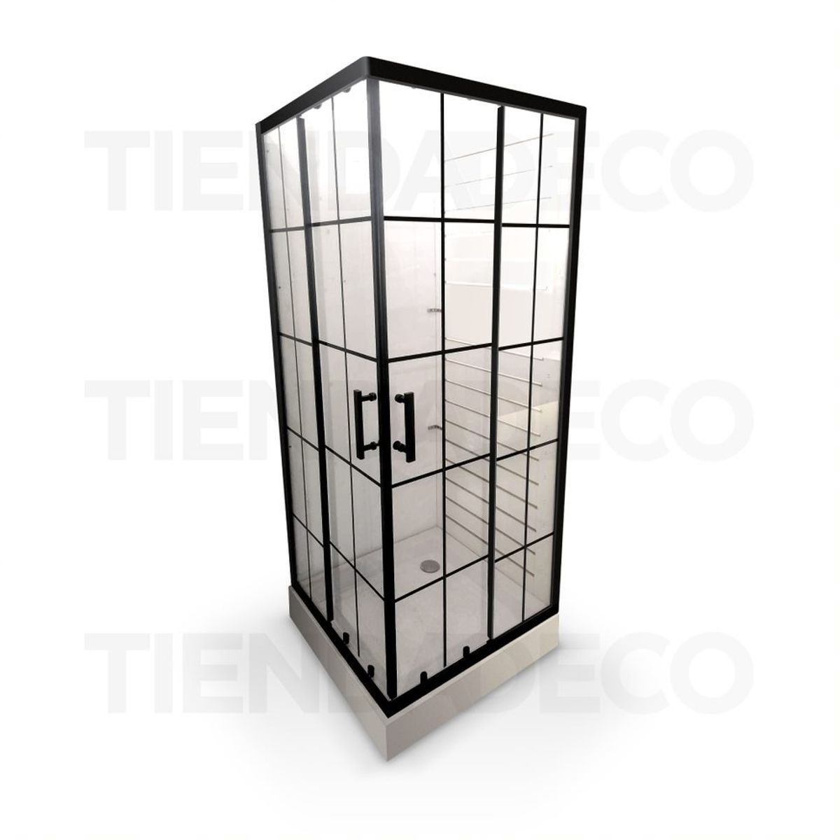 GENERICO - Showerdoor Diseño Cuadriculas Negras 80x80x195 + Receptaculo