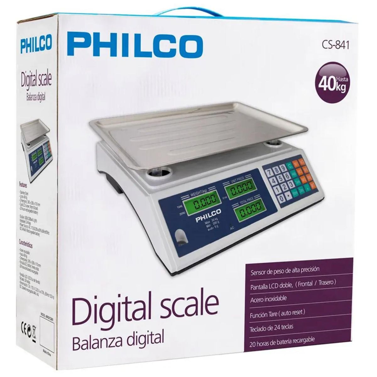 PHILCO - Balanza Peso Digital 40Kg LCD Acero Inoxidable CS841