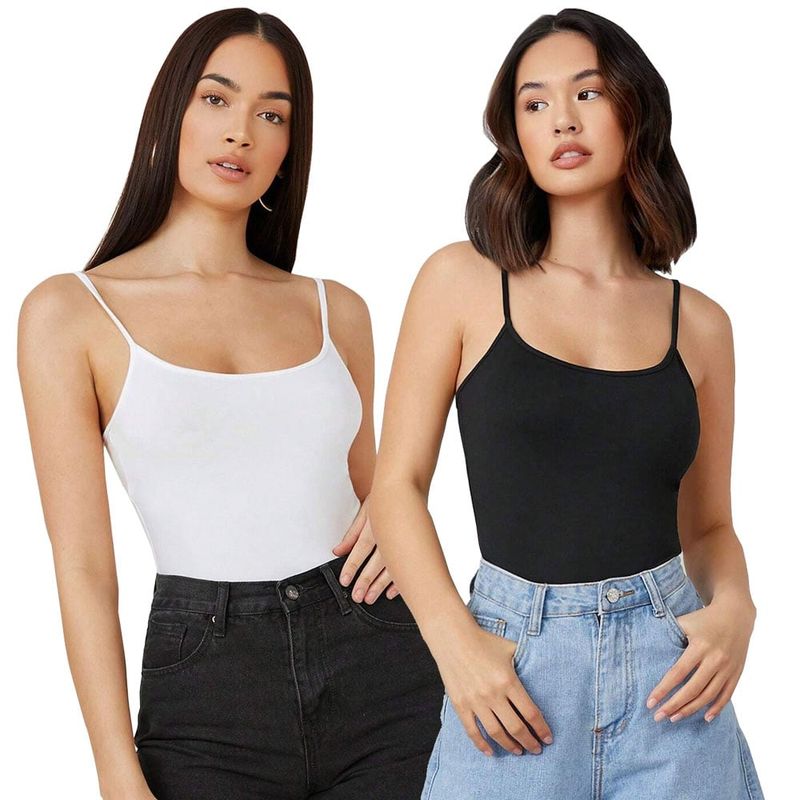 EVERSO - Pack 12 Polera Pabilo Mujer Básica Camiseta Negro+Blanco