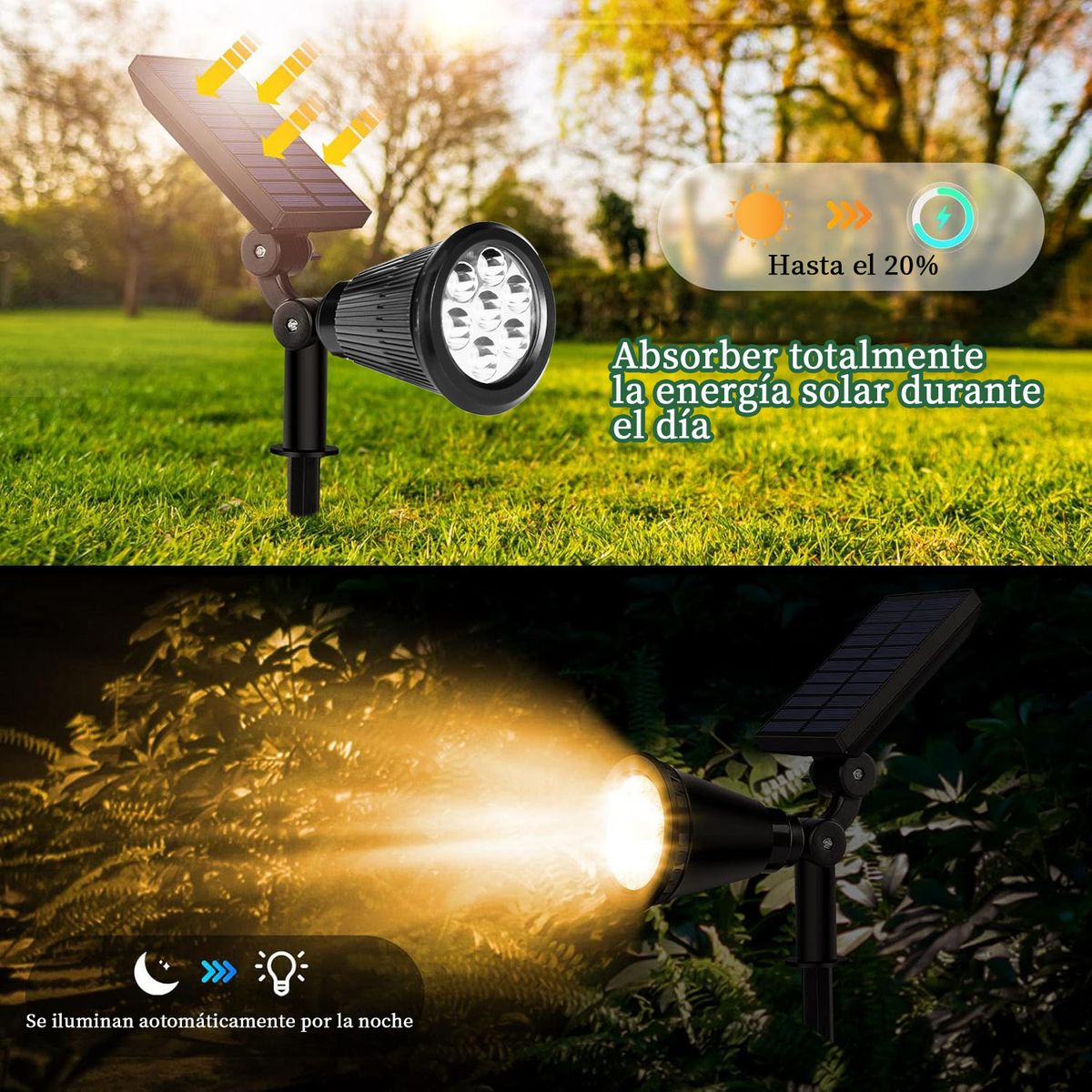 LAMPARASHOME - Foco Solar Estaca Jardín Led Impermeable Luz Calida Lumira