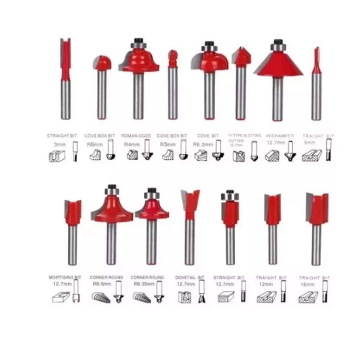 GENERICO - Brocas Fresas Madera Router 15 Pcs 6.35mm 14
