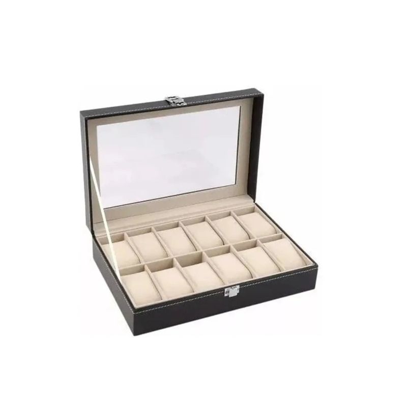 GENERICO - Organizador Estuche Caja 12 Relojes Exhibidor Elegante Joyas Black