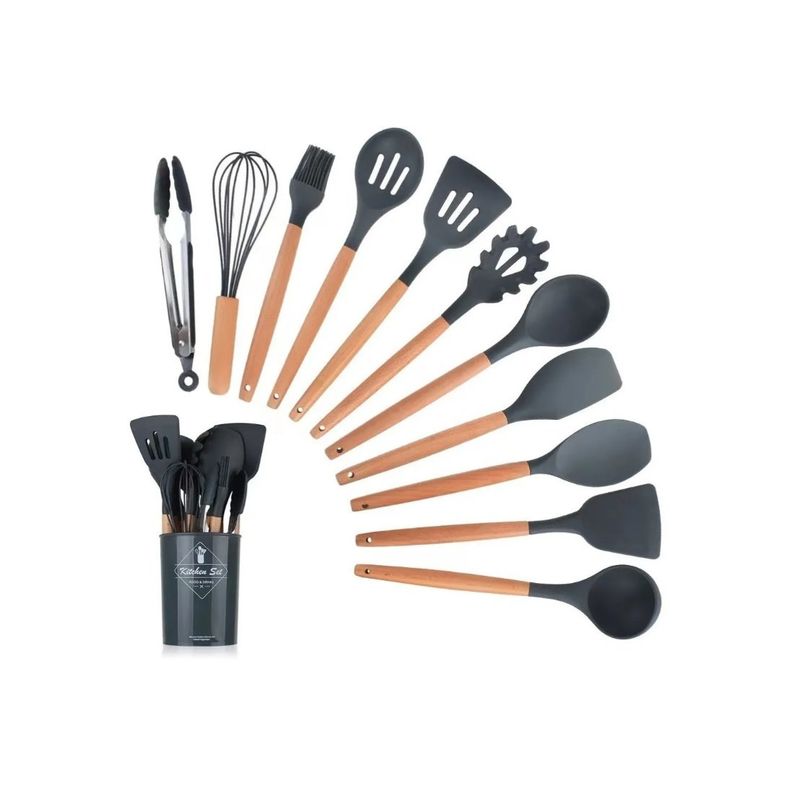 GENERICO - Set 11 Utensilios De Cocina Antiadherentes De Silicona black