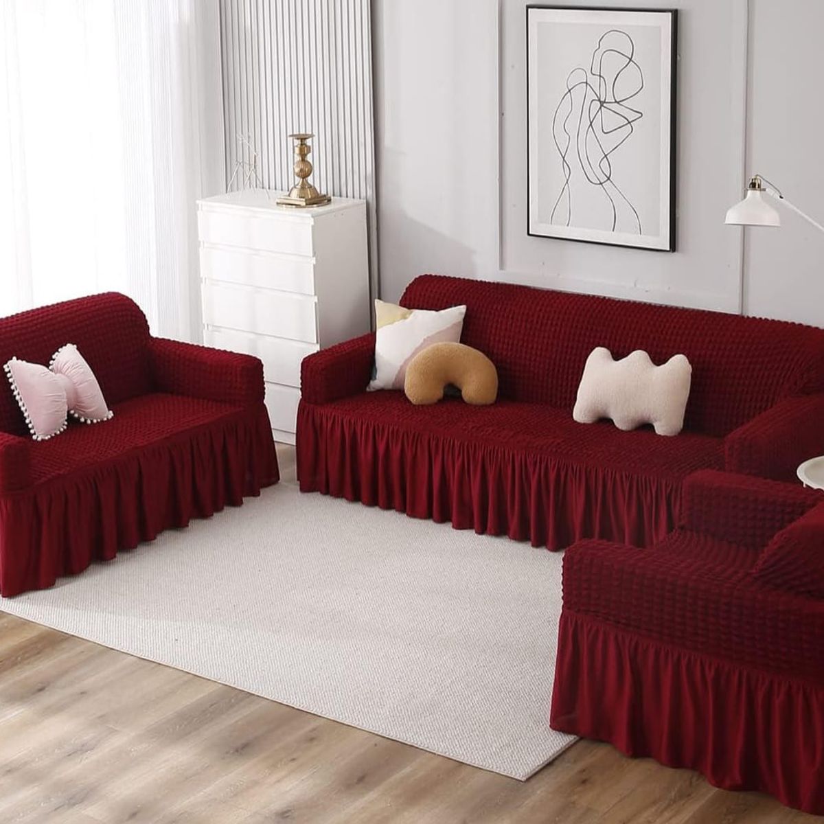 GENERICO - FUNDA TURCA AJUSTABLE COLOR BURDEO PARA JUEGO DE MUEBLE TRADICIONAL