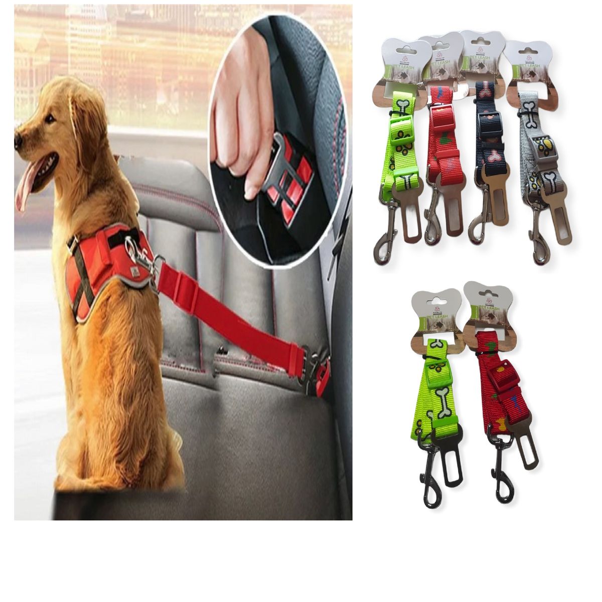 GENERICO - Pack 2 cinturon mascotas seguridad Auto Color Hembra Diseño