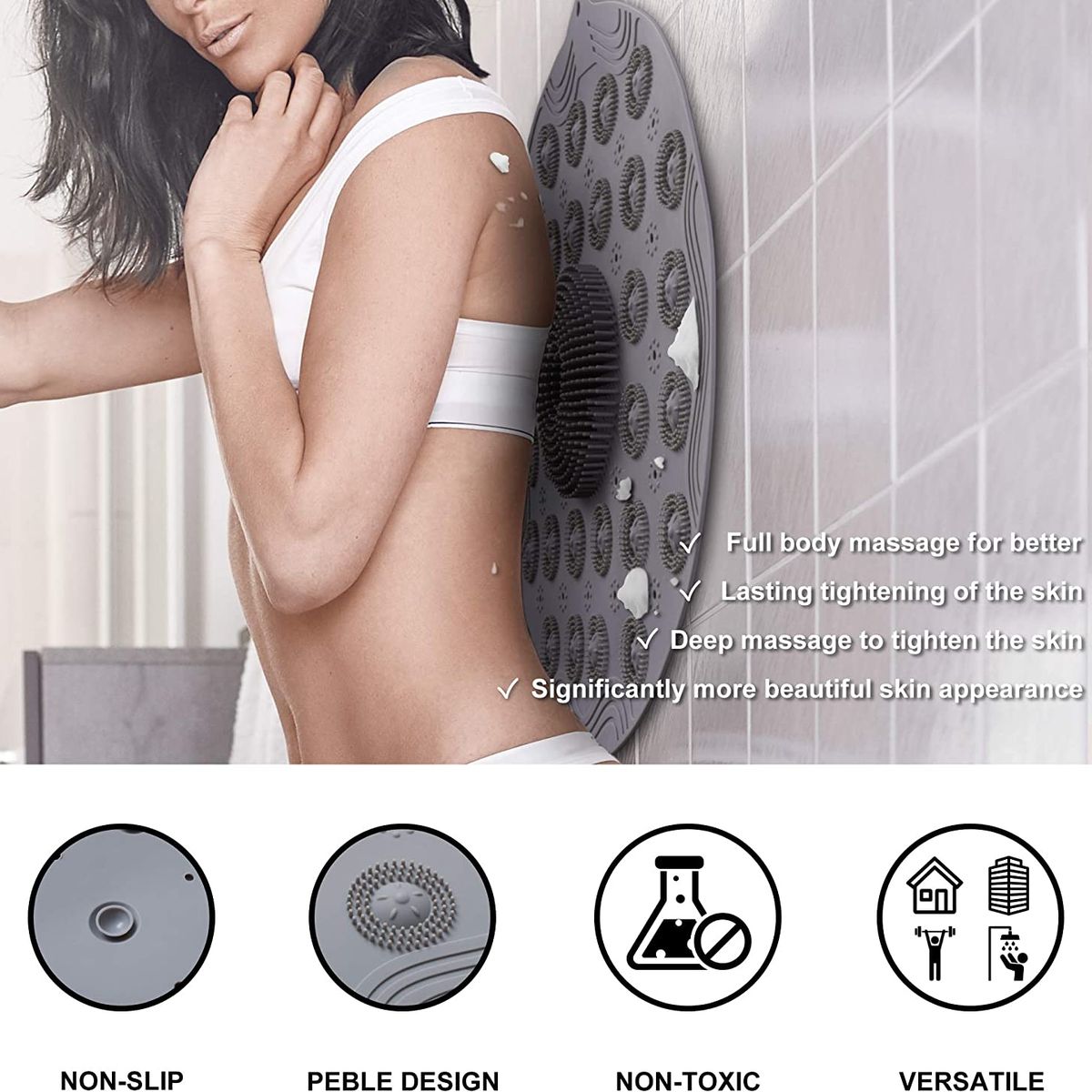 WAKESHOME - Alfombra De Baño Antideslizante Con Cepillo exfoliante Para Pies