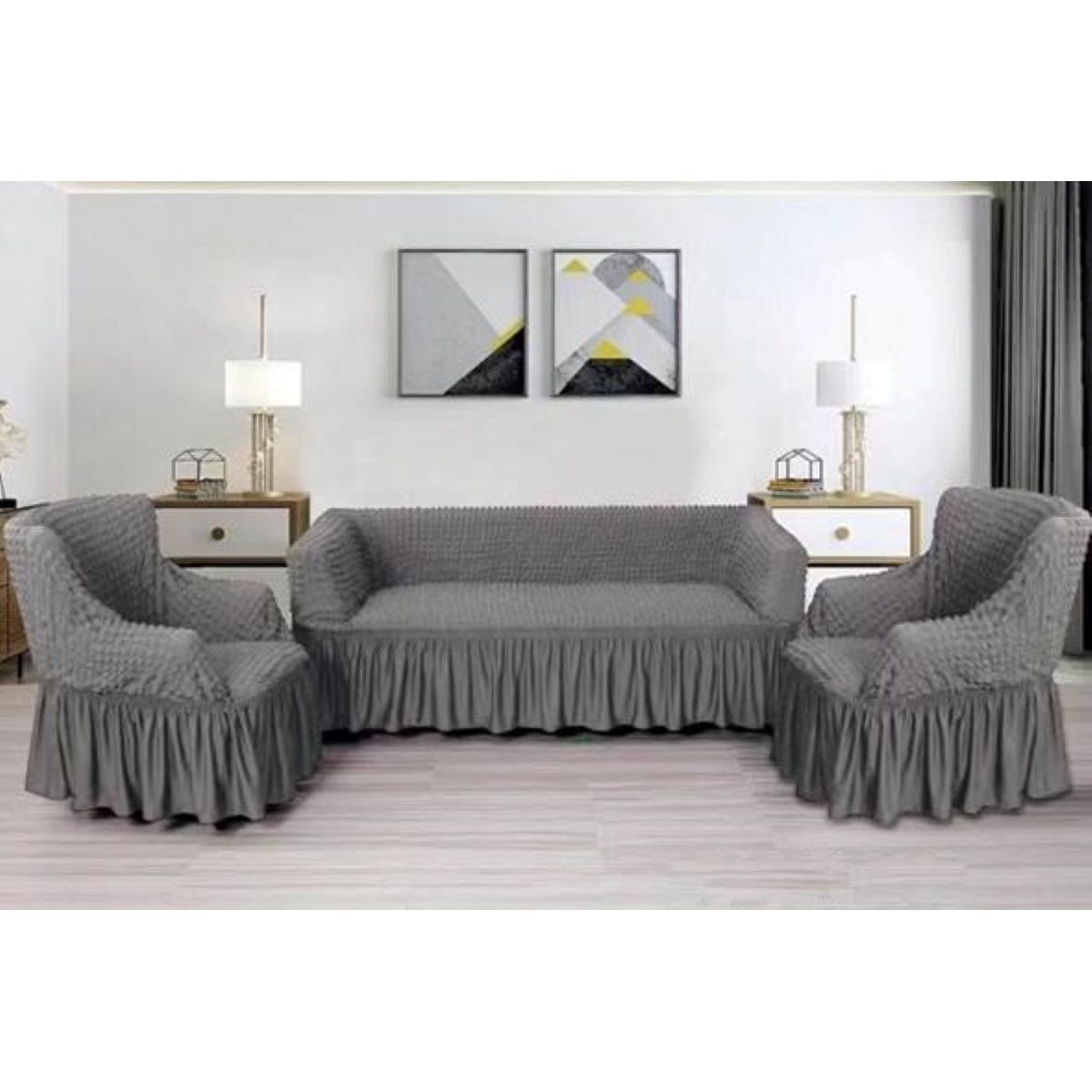 GENERICO - FUNDA TURCA AJUSTABLE COLOR GRIS CLARO PARA JUEGO MUEBLE TRADICIONAL