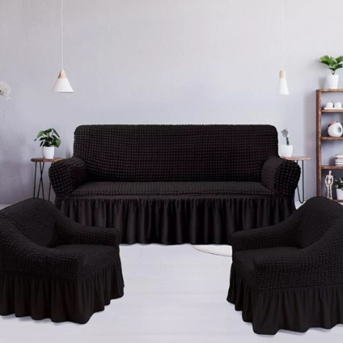 GENERICO - FUNDA TURCA AJUSTABLE COLOR NEGRO PARA JUEGO DE MUEBLE TRADICIONAL