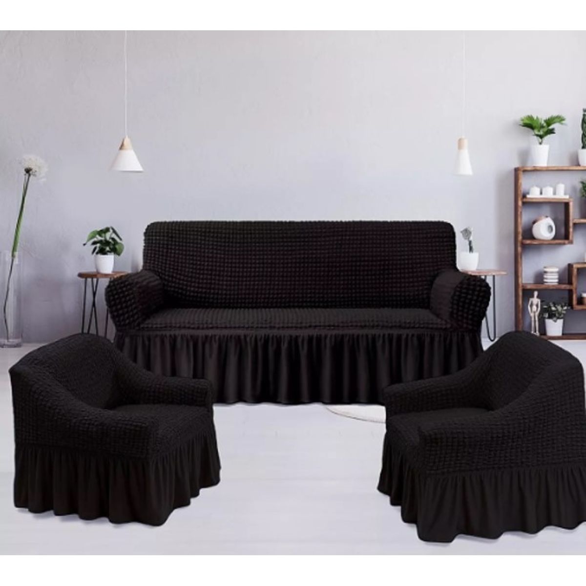 GENERICO - FUNDA TURCA AJUSTABLE COLOR NEGRO PARA JUEGO DE MUEBLE TRADICIONAL