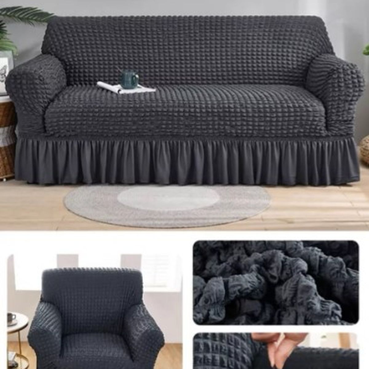 GENERICO - FUNDA TURCA AJUSTABLE COLOR GRIS OSCURO PARA JUEGO MUEBLE TRADICIONAL