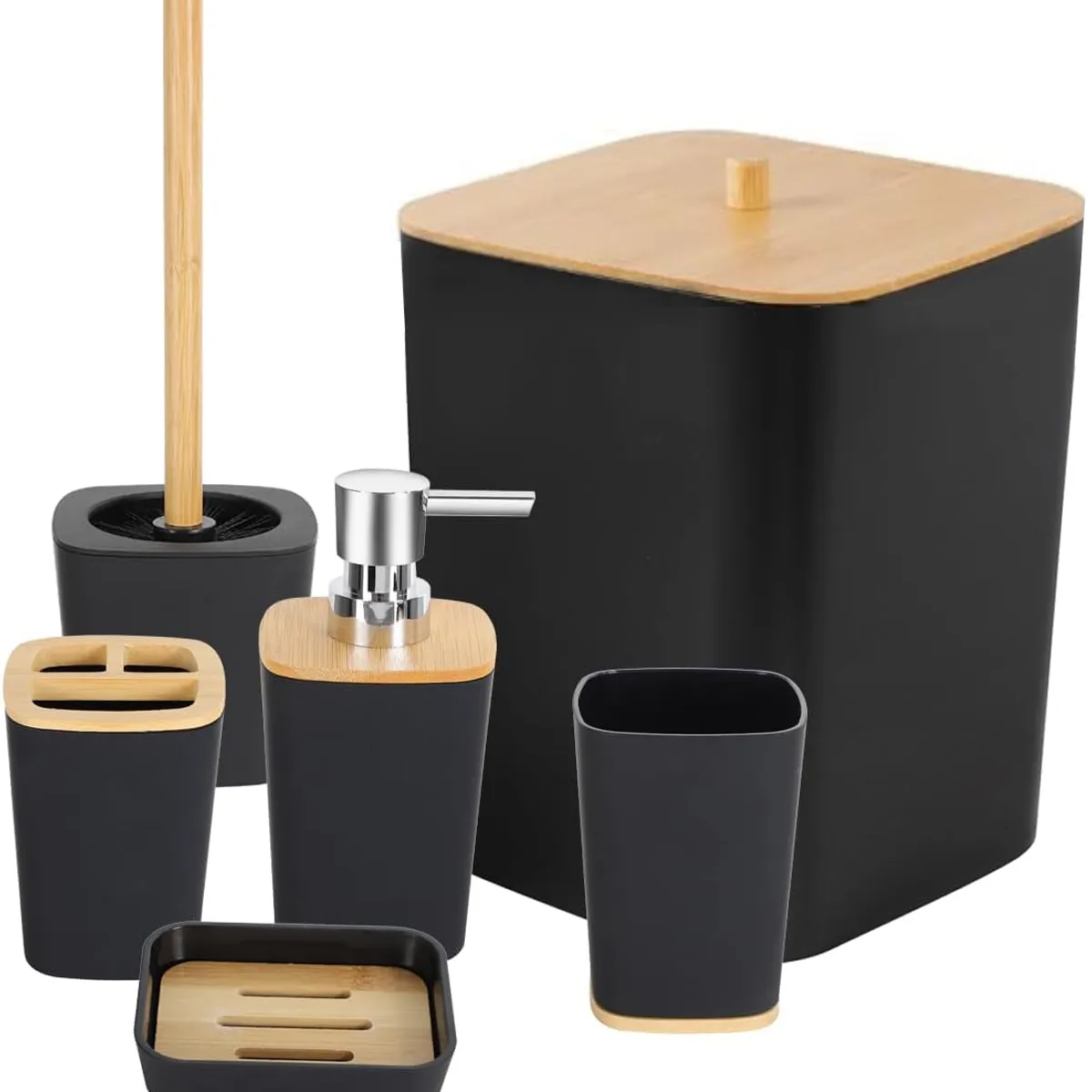 WAKESHOME - Juego de Accesorios Set De Baño 6 Piezas Inoxidable Cepillo Wc