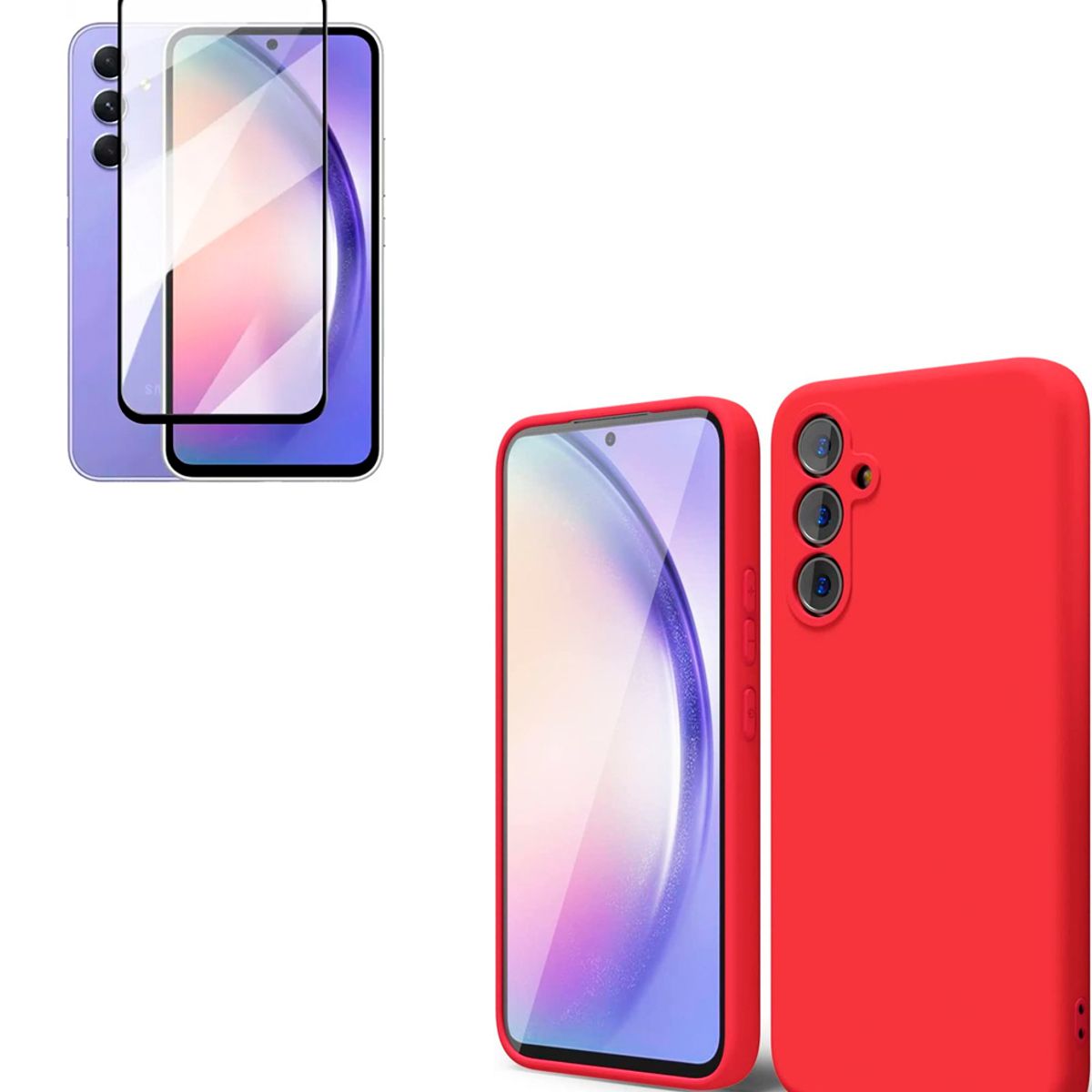 JOIGO - Carcasa Para Samsung A34 + Lamina de Vidrio Templado Rojo