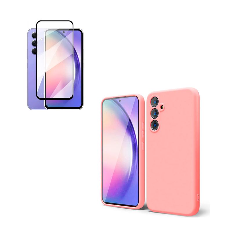 JOIGO - Carcasa Para Samsung A34 + Lamina de Vidrio Templado Rosado