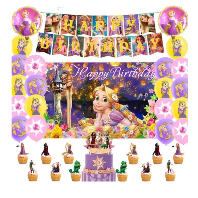 GENERICO - Set Decoración Globos + telón rapunzel